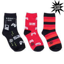 Load image into Gallery viewer, Game On (Glow In The Dark) - Kids Crew Socks 3pk - Sock It To Me
