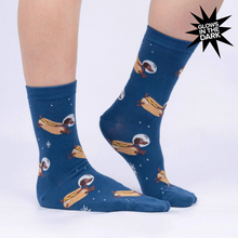 Load image into Gallery viewer, Weiner Dogs In Space! (Glow In The Dark) - Women's Crew Socks - Sock It To Me
