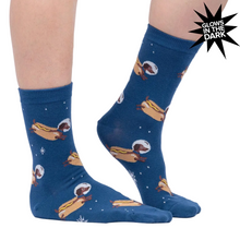 Load image into Gallery viewer, Weiner Dogs In Space! (Glow In The Dark) - Women's Crew Socks - Sock It To Me