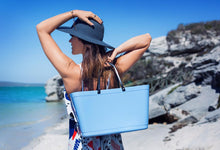 Load image into Gallery viewer, Large Light Blue Hinza Bag - Green Plastic