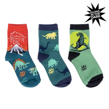 Load image into Gallery viewer, Dinosaur Days (Glow In The Dark) Kids  Crew Socks 3pk - Sock It To Me
