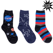 Load image into Gallery viewer, Solar System (Glow In The Dark) - Kids Crew Socks 3pk - Sock It To Me
