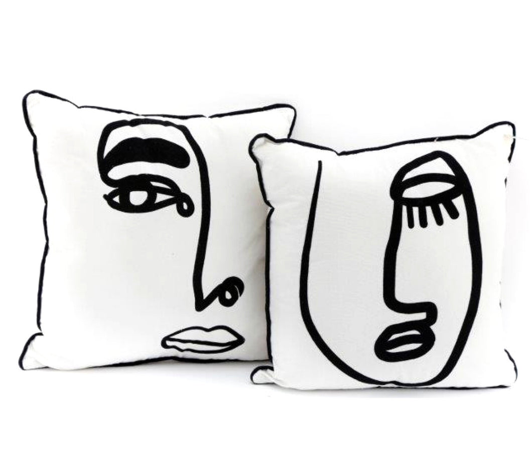 Monochrome Face Print Cushions - Set of 2