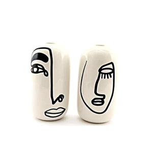 Small Ceramic Monochrome Face Vases - Set of 2
