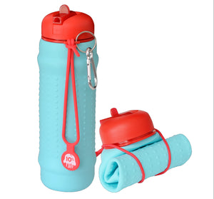 Aquamarine/Red Rolla Bottle - Collapsible Water Bottle